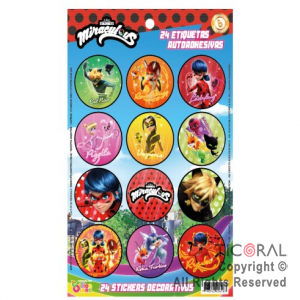 MIRACULOUS STICKERS AUTOADHESIVOS X 24 UNIDADES